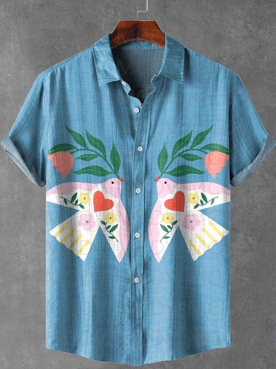 Tropical Jungle Tiger Art Print Lapel Casual Hawaiian Shirt Printed Style Short Sleeve Casual Shirt Men's