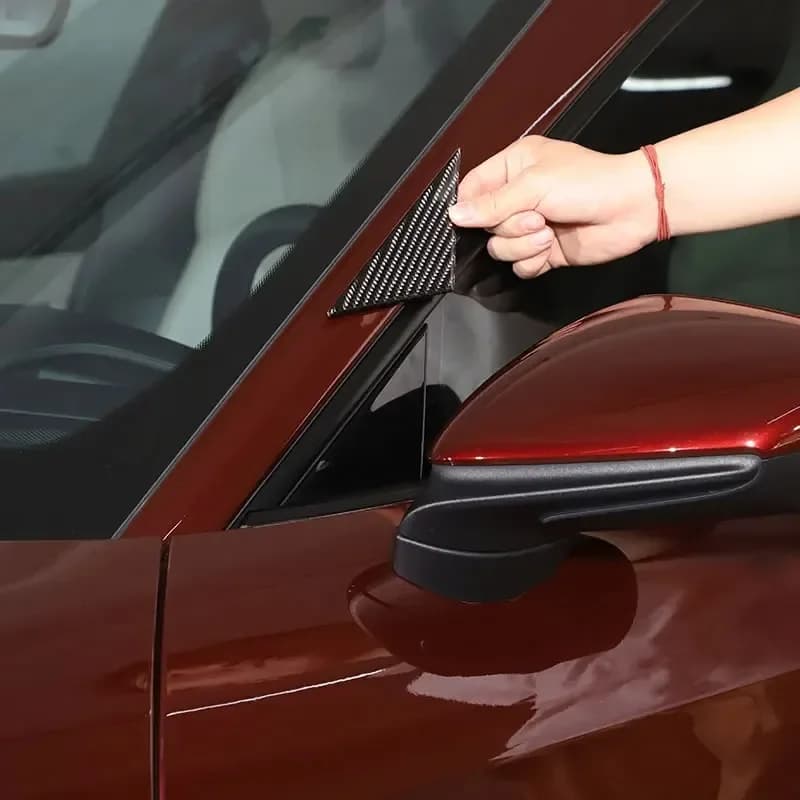 For Porsche Taycan 2019-2024 Soft Carbon Fiber A Pillar Rearview Mirror Side Triangle Spoiler Trim Sticker Car Accessories