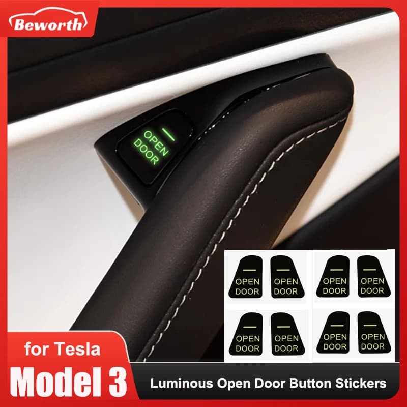 8pcs Luminous Car Open Door Button Stickers For Tesla Model 3 2023 Reminder Door Open Sticker Armrest Window Lift Button Switch