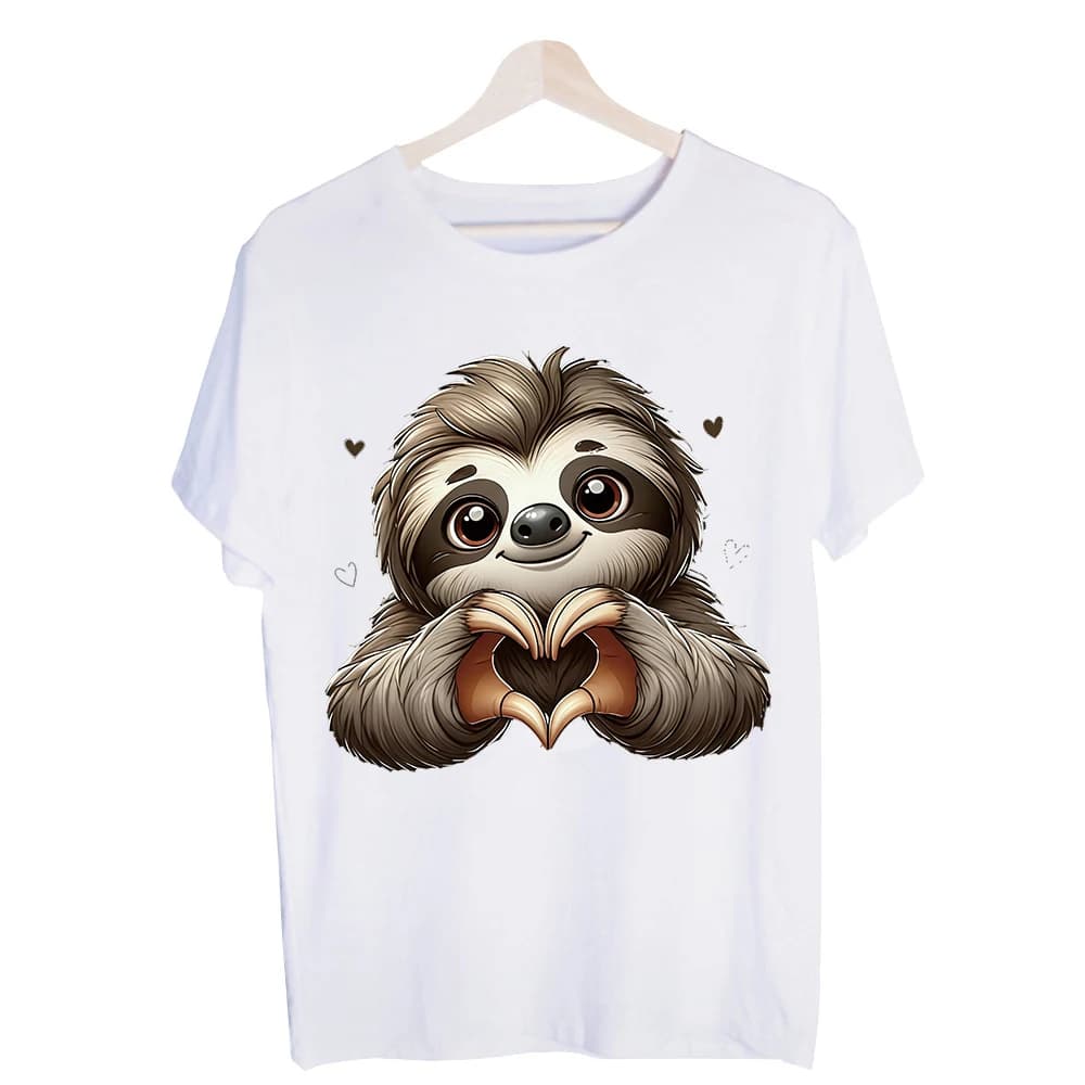 Men's Sloth Heart Graphic Tee, Short Sleeve Crew Neck T-Shirt for Casual Daily Wear and Summer Outfits