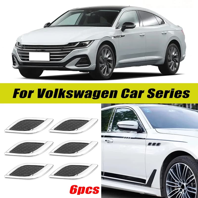 6Pcs Chrome / Black 3D Car Side Fender Air Vent Hood Scoop Outlet Cover Decorative Trim For Volkswagen Car Series