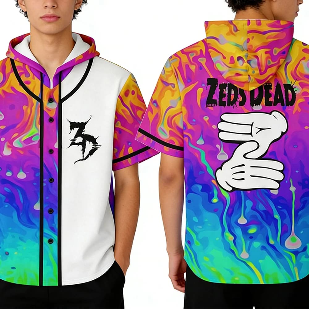 Zeds Dead Deadbeats Hooded Baseball Jersey V-Neck Short Sleeve Button-Down Shirts Women Men Streetwear Tops