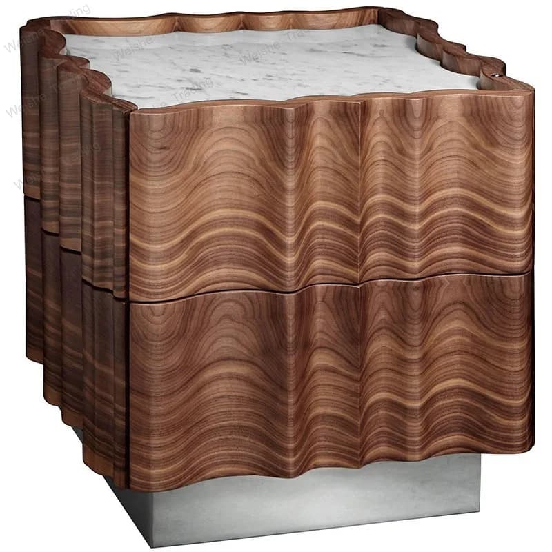 Natural marble bedside tables, household storage, solid wood walnut bedside tables
