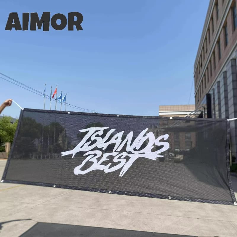 AIMOR Custom Mesh Cloth Banner Windproof Rainproof DIY Advertising Cloth Logo Picture Background HD Print Outdoor Metal Ring