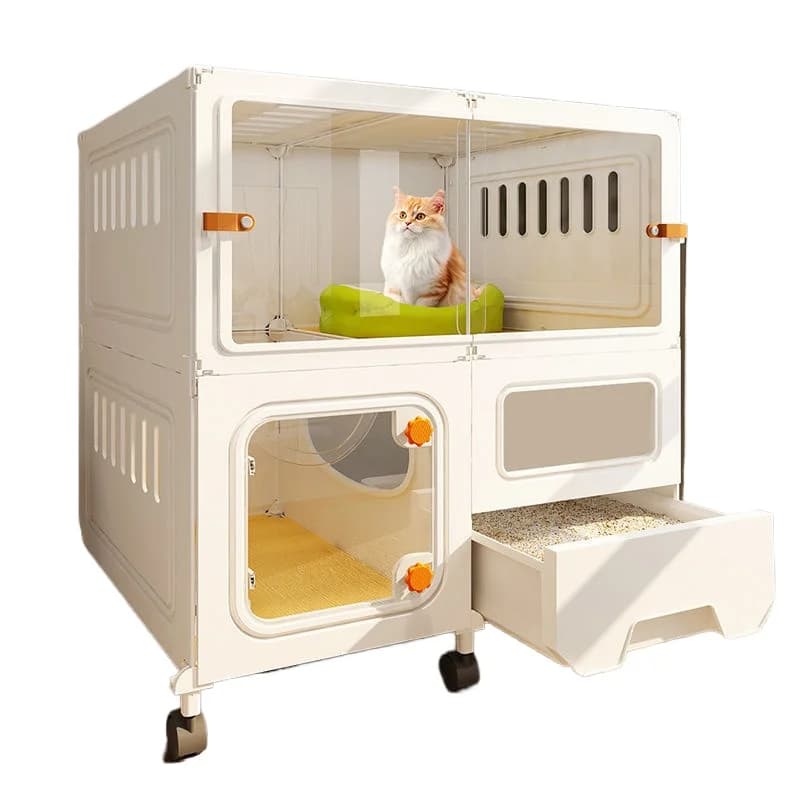 Cat villa with toilet drawer type integrated indoor large free space, one bedroom,  household cat cage