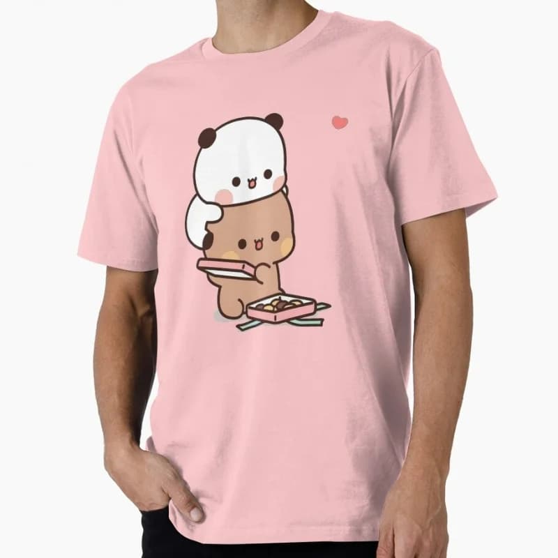Bubu and Dudu Love Mochi Gift t shirt ‌kawaii‌ Panda Bear Cartoon Graphic tee Cute Y2K Clothes 100% cotton All size Tee