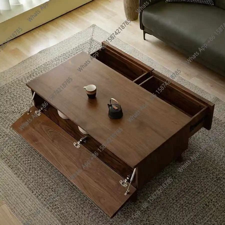 Rt Nordic Simple Black Walnut Living Room Home Tea Table Multi-functional Dining Table Dual-purpose Fashion