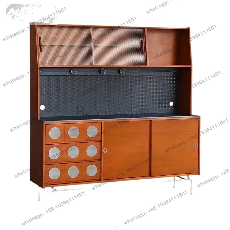 Japanese-style retro storage and storage high cabinet against the wall, Nordic medieval solid wood integrated type