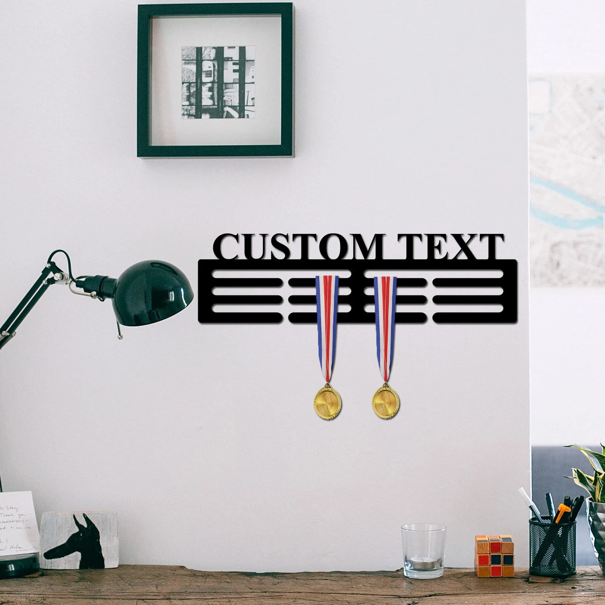 Custom Medal Holder Medal Rack Personalized Name Text Color Medal Hanger 12 Rungs for Medals & Ribbons Medal Display Rack