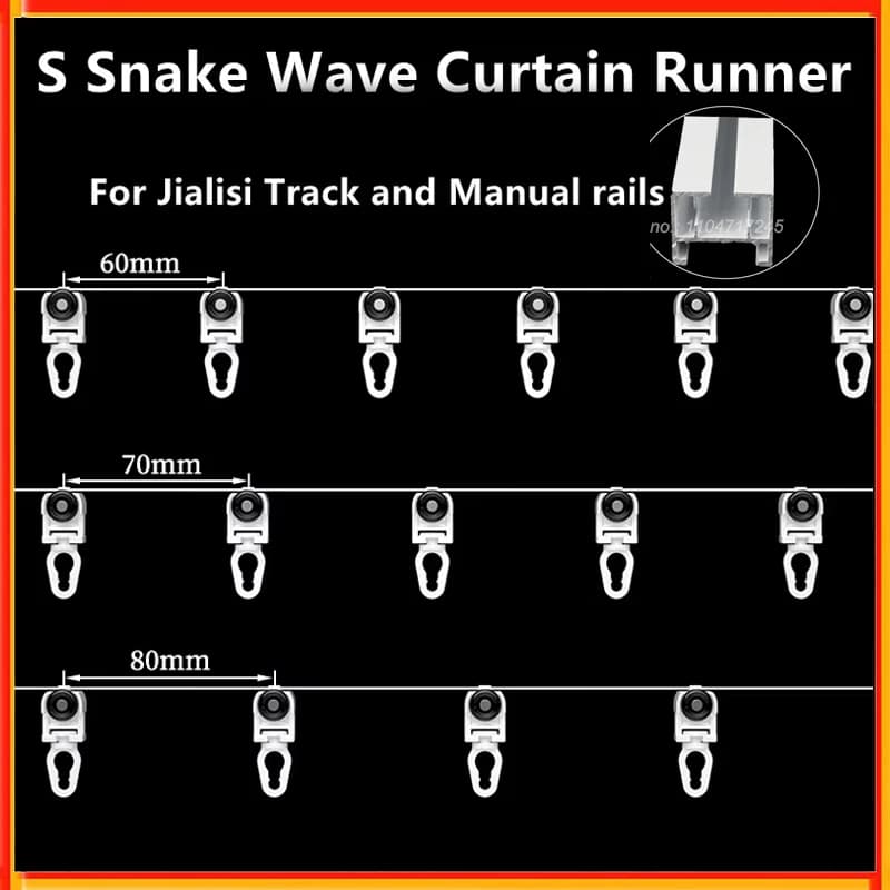Curtain Hook For S Fold Curtains Snake Tape Curtain 6cm 7cm 8cm S-wave Curtain Line Runners With Wheels For Aqara Jialisi Track