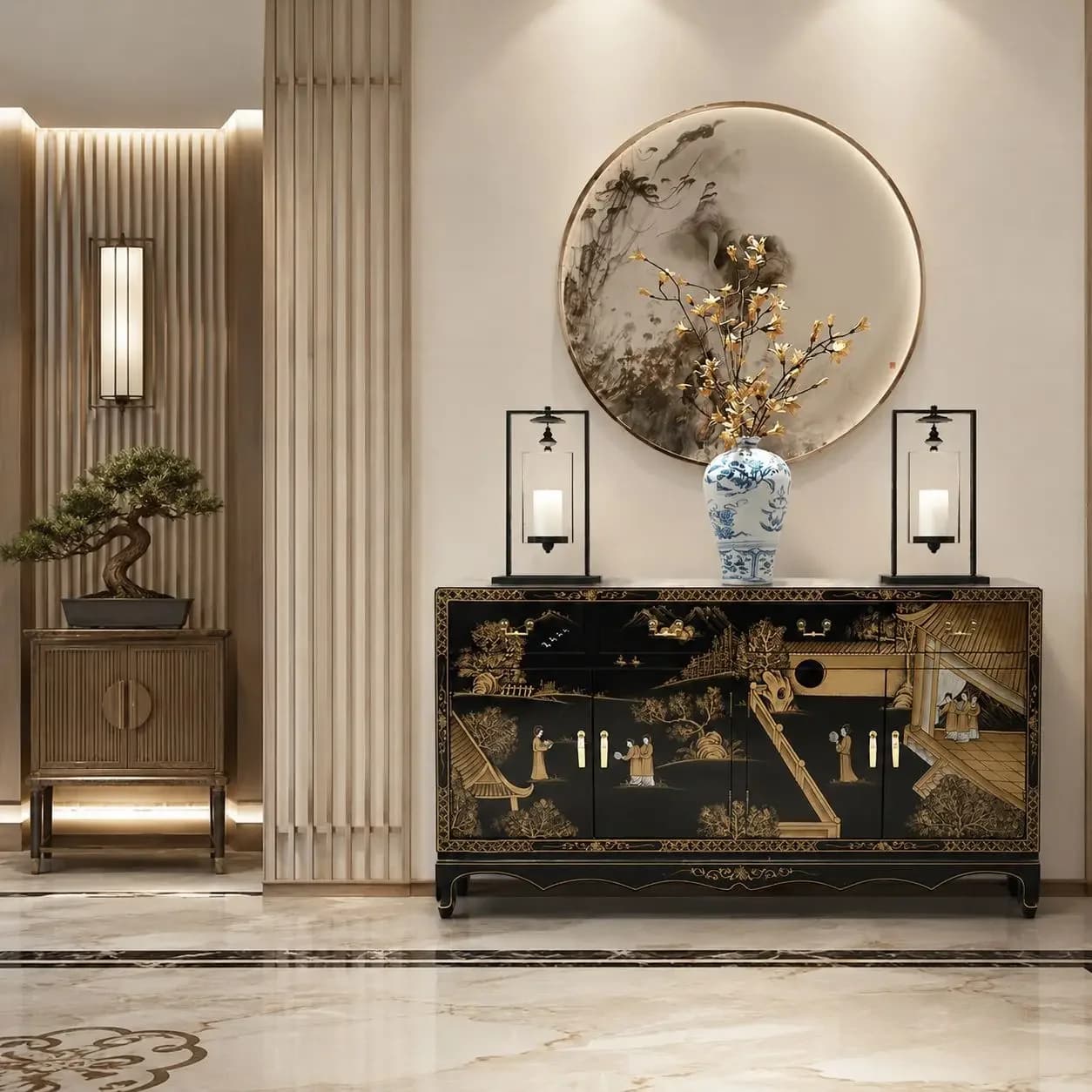 yjq new Chinese light luxury, tea, storage living room against the wall solid wood overall retro dining side cabinet