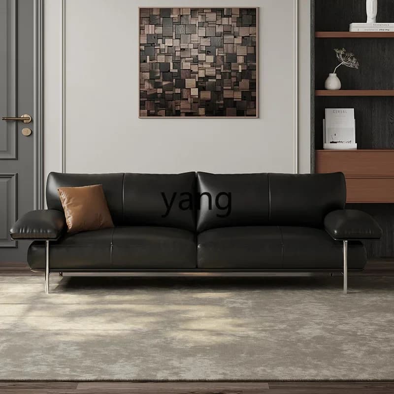 LMM minimalist full leather modern simple living room black first layer cowhide retro sofa