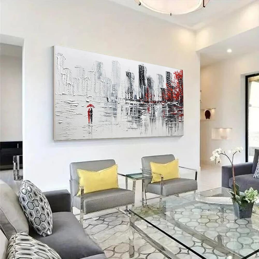 Hand Painted Abstract Modern Large Oil Painting On Canvas City Wall Art For Living Room Home Decor Yellow Mountain