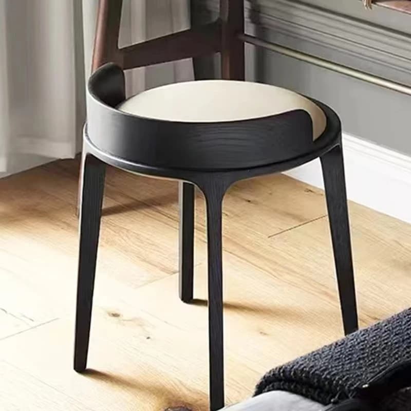 Elegant Low Back Dining Chair Retro Vanity Stool Black Makeup Seat Minimalist Accent Table Bench for Small Spaces Living Room