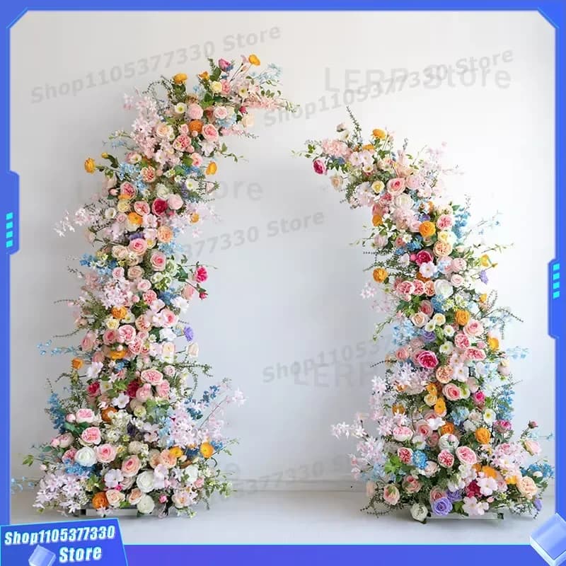 Pink Artificial Flower Arch for Wedding Ceremony Outdoor Event Decoration Morning Window Arrangement Simulation Floral