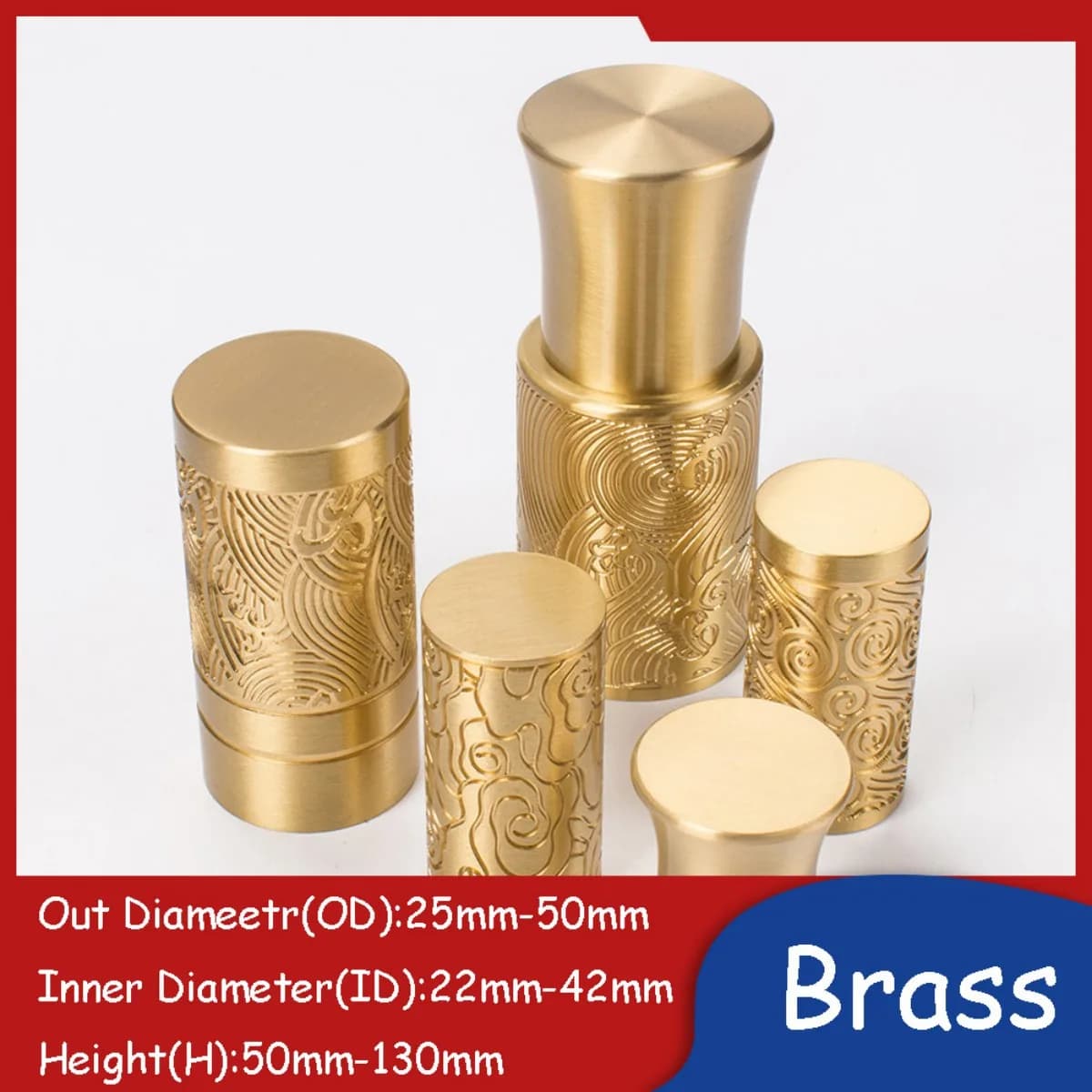 Furniture Leg Brass Caps DIY Furnitures End Cover Table Foot Covers with Retro Patterned 22mm-42mm Inner Diameter