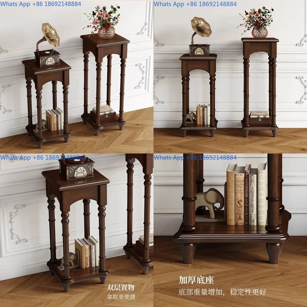 Solid Wood Plant Stand Rustic Style Living Room Storage Rack for Small Spaces Home Use Minimalist Design Mahogany Finish