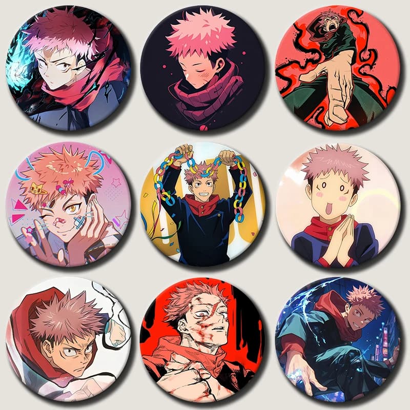 58mm Anime Character Yuji Itadori Pins Tinplate Badge Cartoon Brooches for Backpack Hat Clothes Decoration Fans Collection Gifts