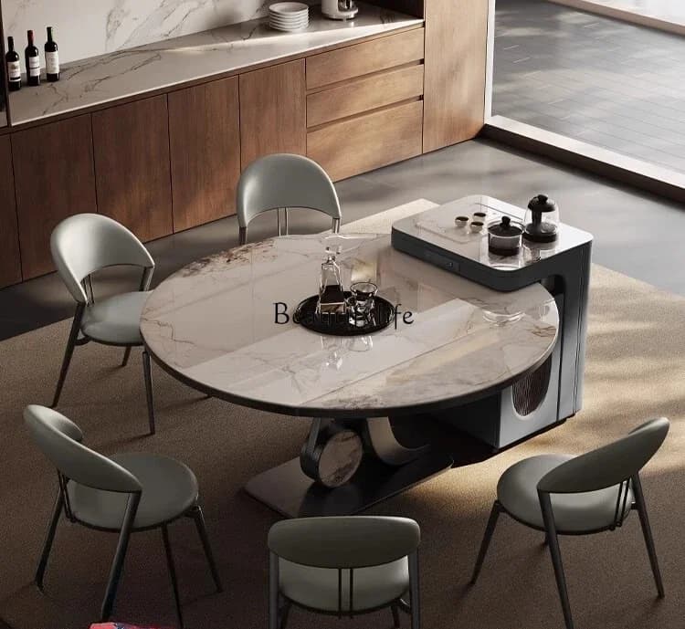 LJY*narrow island table round dining table variable round mobile rotating household telescopic folding dining table