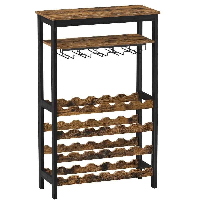 2 in 1 wine rack with glass holder, freestanding rural farmhouse bamboo wine rack