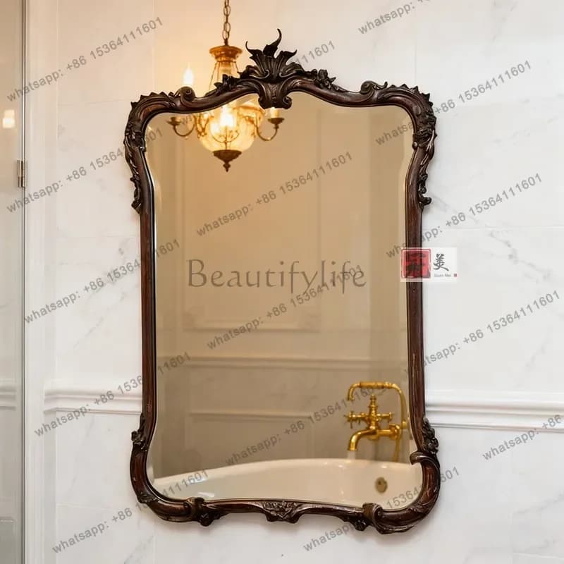 Medieval style special-shaped bathroom mirror American wall-mounted vanity mirror Household entrance decorative mirror