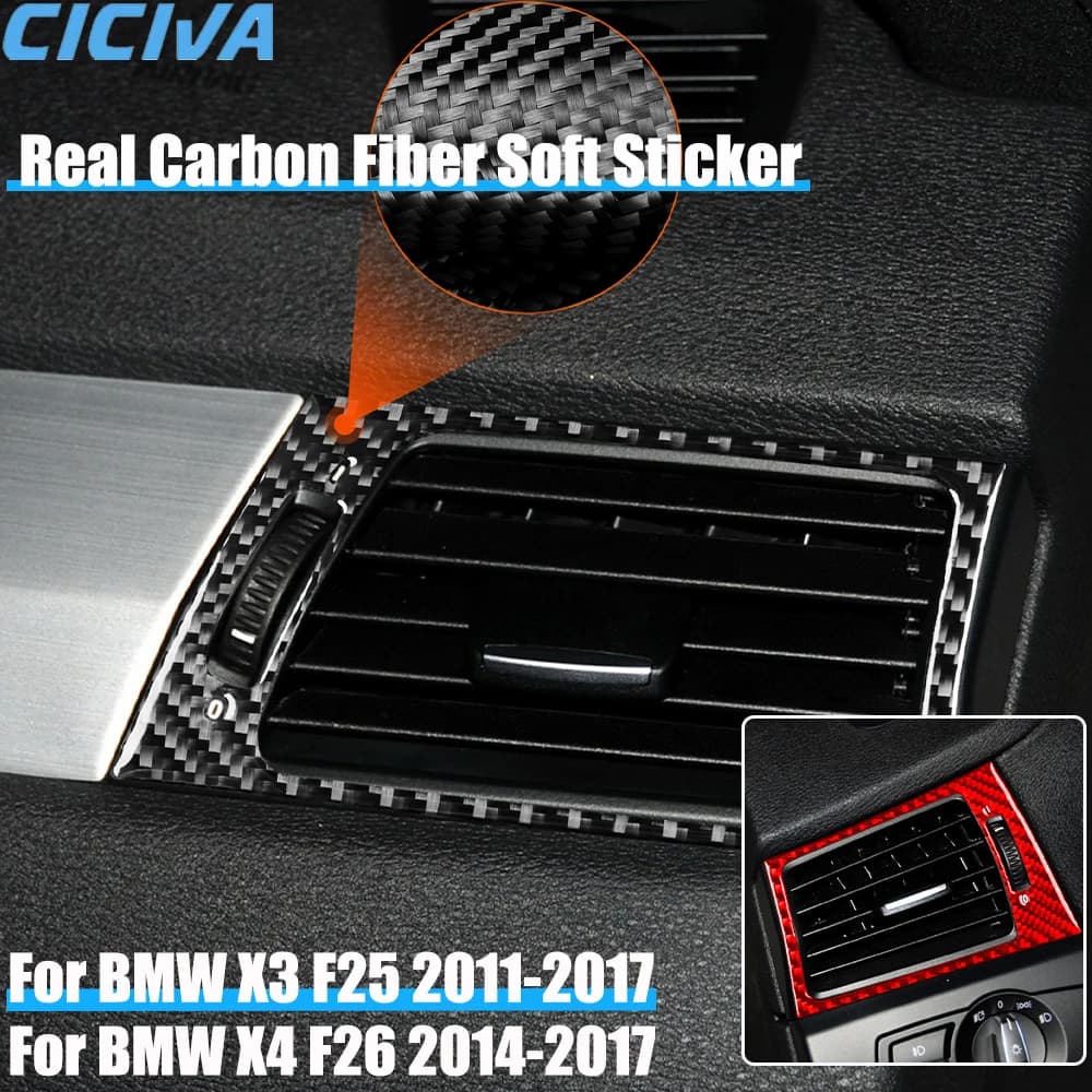 Real Carbon Fiber Car Accessories Dashboard Side Air Vent Trim Cover Soft Sticker For BMW X3 F25 2011-2017 X4 F26 2014-2017