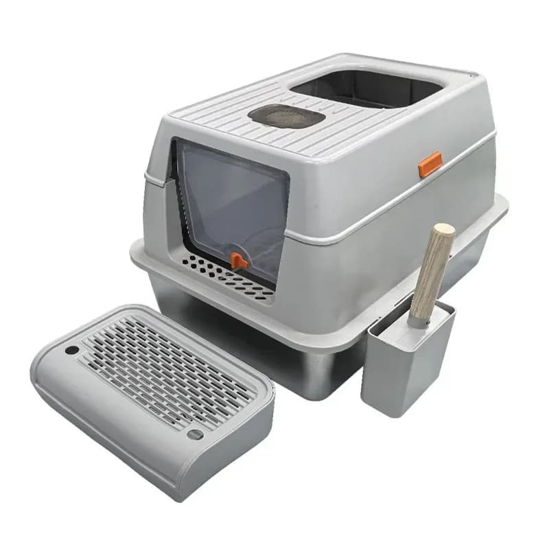 Stainless steel cat litter box is easy to clean, oversized splash-proof and leak-proof sand splash-proof closed cat litter box