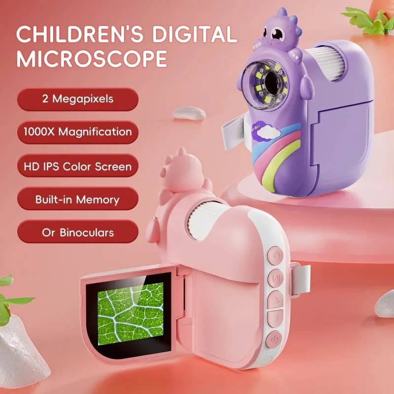 1000X Children Microscope Camera 2Inch HD Screen Portable Microscopio with LED Light For Taking Photo/Video Observe Outdoor Tool