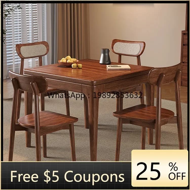 LYY Black Walnut Solid Wood Square Square Dining Table Home Small  and Card Leisure Mahjong Table Square Dining