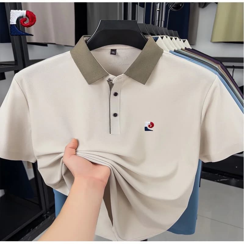New Summer High Quality Ice Silk Waffle Polo Shirt Men's Korean Edition Fashion Casual Silk Breathable T-shirt Top