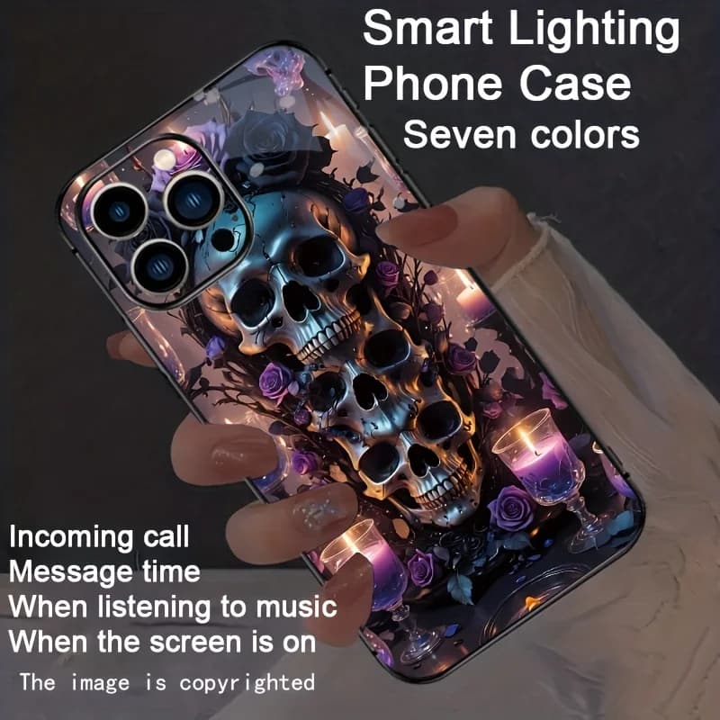 Skeleton Purple Rose Colorful Intelligent Voice Controlled Luminous Phone Case For iPhone 18 Duo 17 16 15 Pro Max 14 Plus 13 12