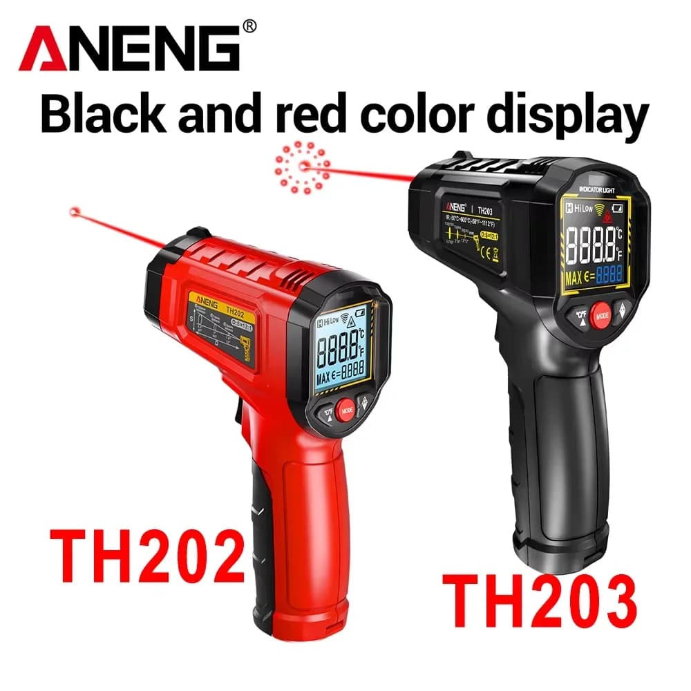 ANENG TH203 Non-contact Infrared Thermometer -50℃ to 600℃ 12:1 Ratio Adjustable Emissivity Laser Guide Temp Alarm Handheld Tool