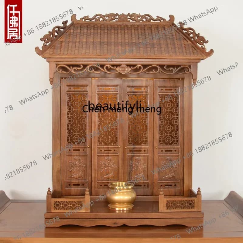 Y183ff Small Buddhist shrine with door wall-mounted shrine cabinet for household use Ancestor tablet shrine