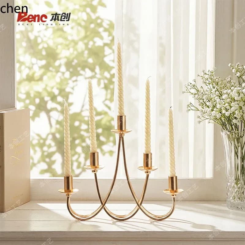 minimalist creative metal  candlelight dinner props light luxury line five-head decorative candle holder tabletop ornament