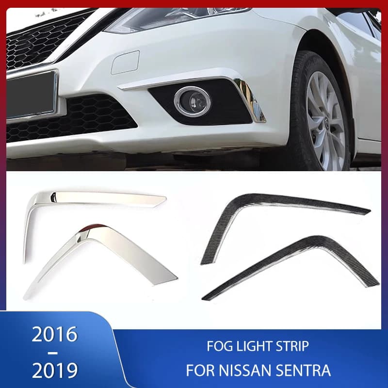 Front Bumper Fog Light Lamp Strip Trim Cover Stainless Steel Silver Carbon Fiber Sticker For Nissan Sentra 2016 2017 2018 2019