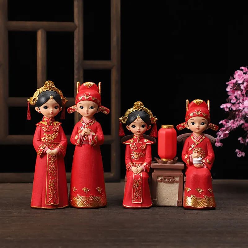 Bride Groom Furnishing Articles Wedding Gifts Decoration Chinese Wedding Room Resin Character Ornaments Crafts Layout Decoration