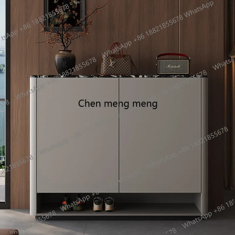 Natural marble saddle leather shoe cabinet Italian home storage entrance solid wood cabinet