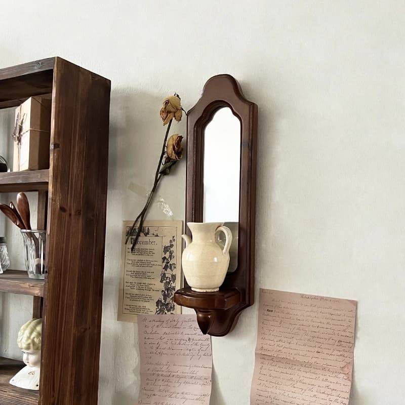 Retro Wall Hanging Decorative Mirror, Living Room Candlestick Shelf, French Solid Wood Wall Decorative Mirror, Home Ornaments