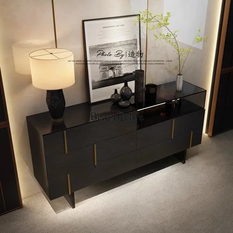02*Italian light luxury decoration storage living room black with luminous modern entrance cabinet