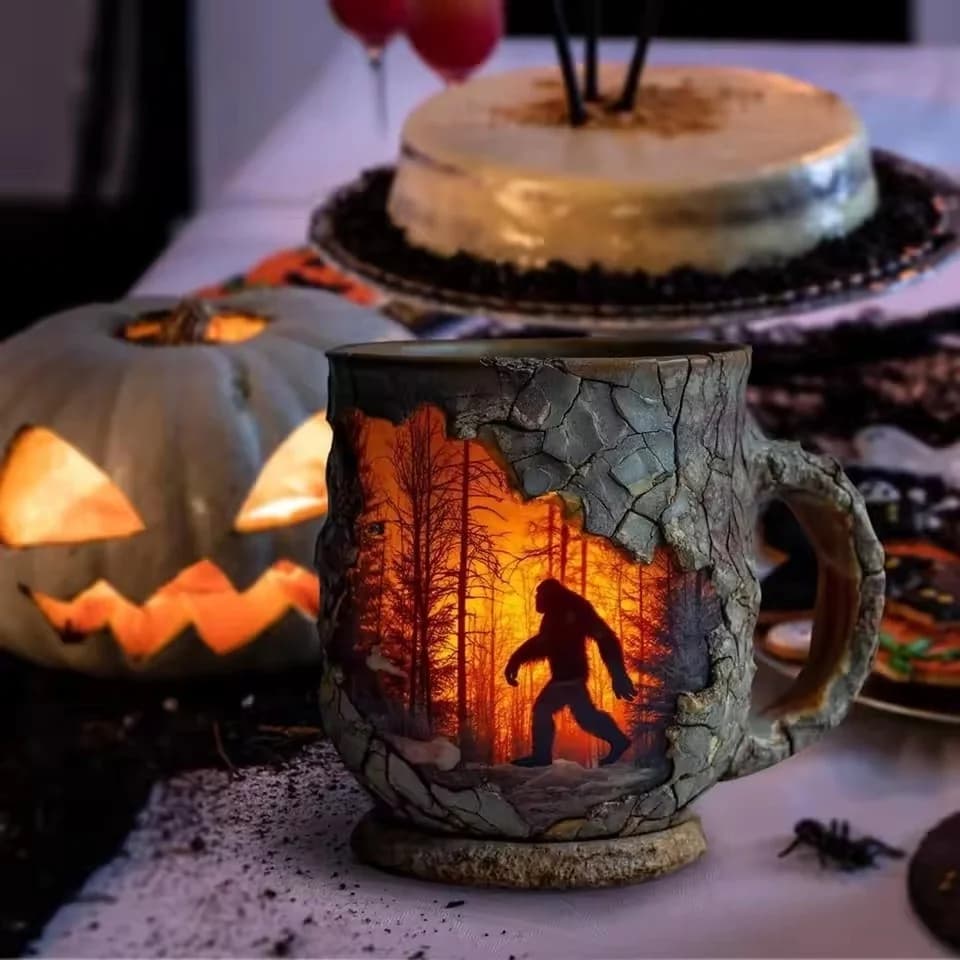 Gorilla Bigfoot Forest Fire Mug 3D Tree Bark Texture Design Funny Coffee Large Capacity Mugs Desktop Ornament Gift