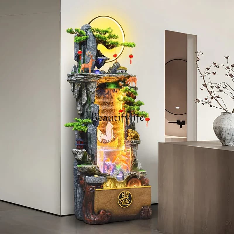 02-Rockery, flowing water  floor-to-ceiling fish tank decorative ornaments, circulating water, living room water curtain wall