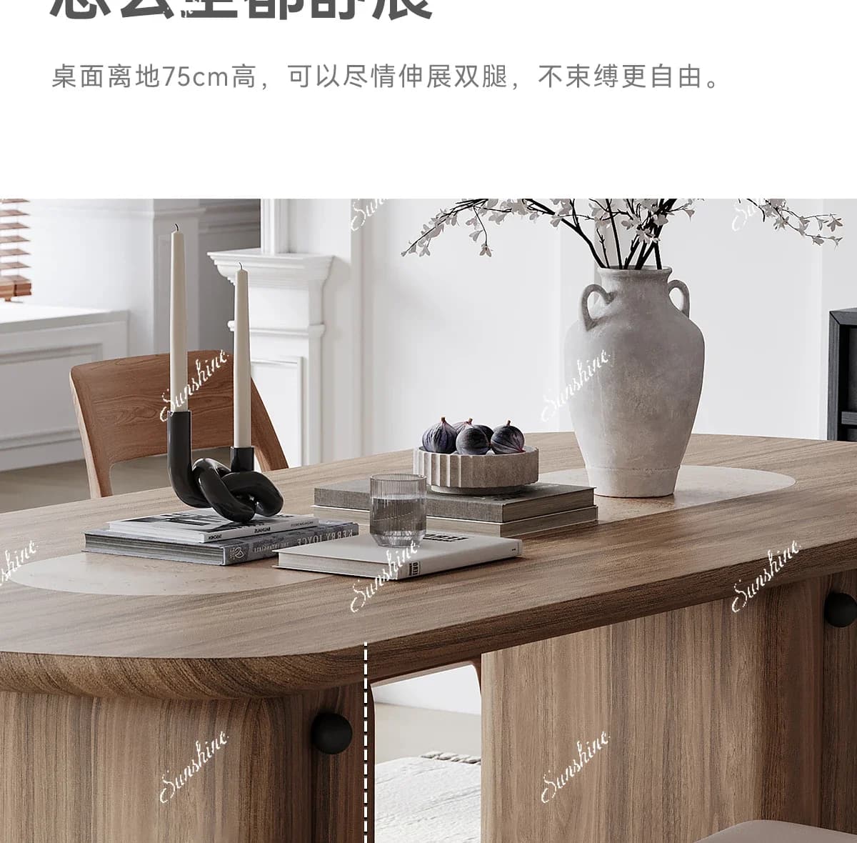 Ancient style light luxury high sense in the dining table modern simple living room home solid wood rock slab dining table  FT