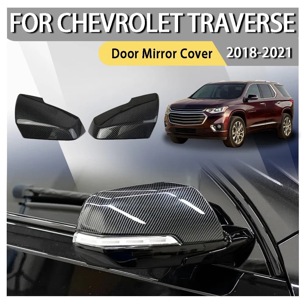 Door Mirror Cover For Chevrolet Traverse 2018 2019 2020 2021 Car Rearview Sticker Wing Cap Exterior Door Case Trim Carbon Fiber