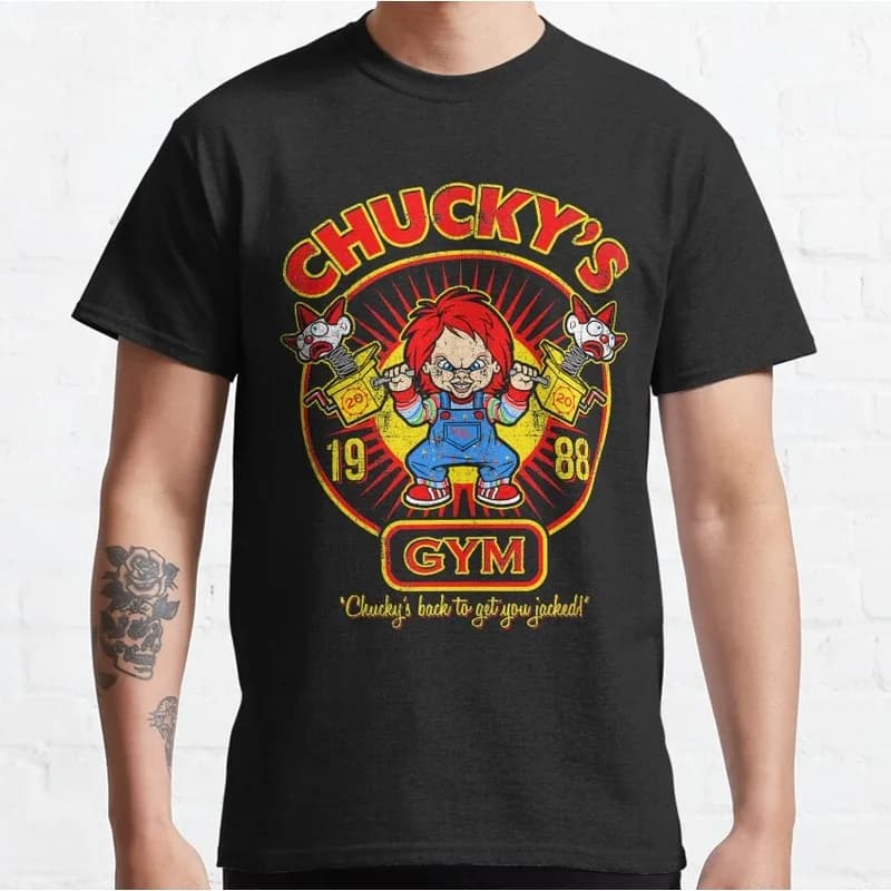 Chucky's Gym - Good Guys Graphic T-Shirt Killer Doll Unisex Tee Cotton Short Sleeve Cult Slasher Horror Halloween Casual Tops
