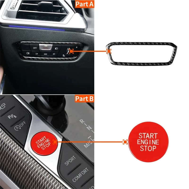 For BMW 3 Series G20 G28 Car Inner Headlight Switch Button Adjustment Decorative Frame Cover Engine Start Stop Switch Cap Kit