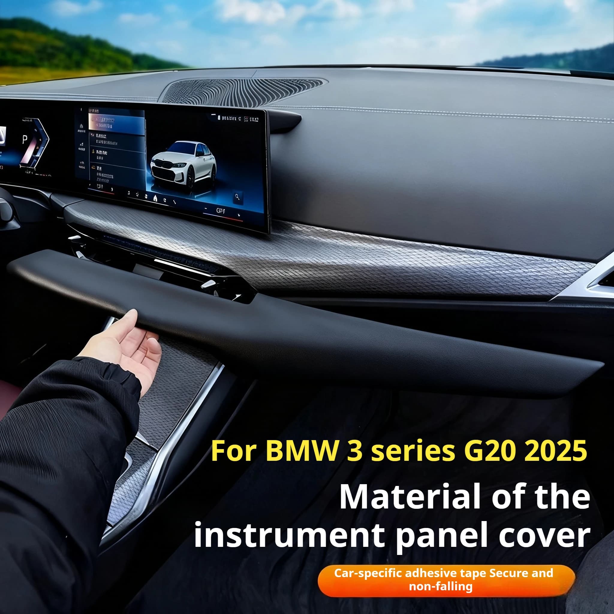 For BMW 3 Series G20 2025 black Leather material Car Interior Central Control Dashboard Panel Trim Cover Interior Accessories