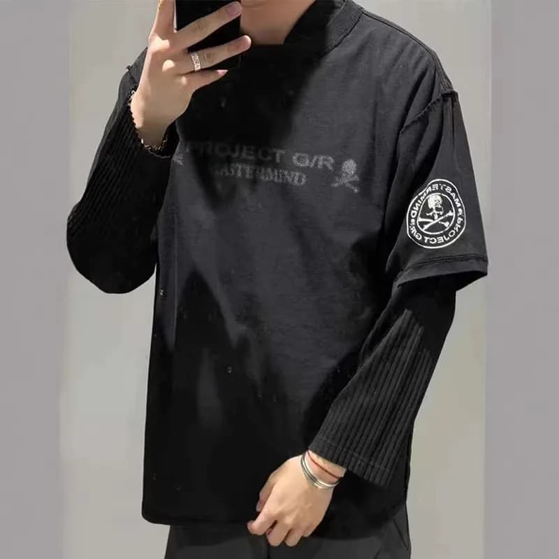 PROJECT G/R Summer Collaboration Skull Letterprint Round-neck Short-sleeved Washed Black Loose T-shirt Grailz Protocol Index
