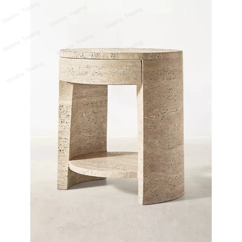 Premium travertine bedside table marble art bedroom storage cabinet small cabinet