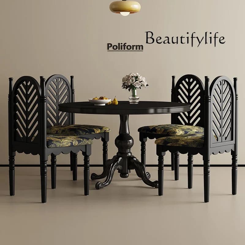 R French Antique Style Solid Wood Dining Chair Home New Chinese Retro Restaurant Chair Designer Coffee Hotel Back Chair