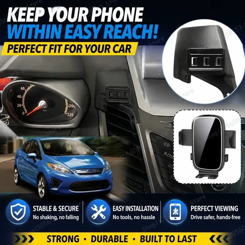 For Ford Fiesta 2009–2014 Clip-On Phone Mount for Car Dashboard Stable No-Vibration Holder Adjustable Screen Accessory